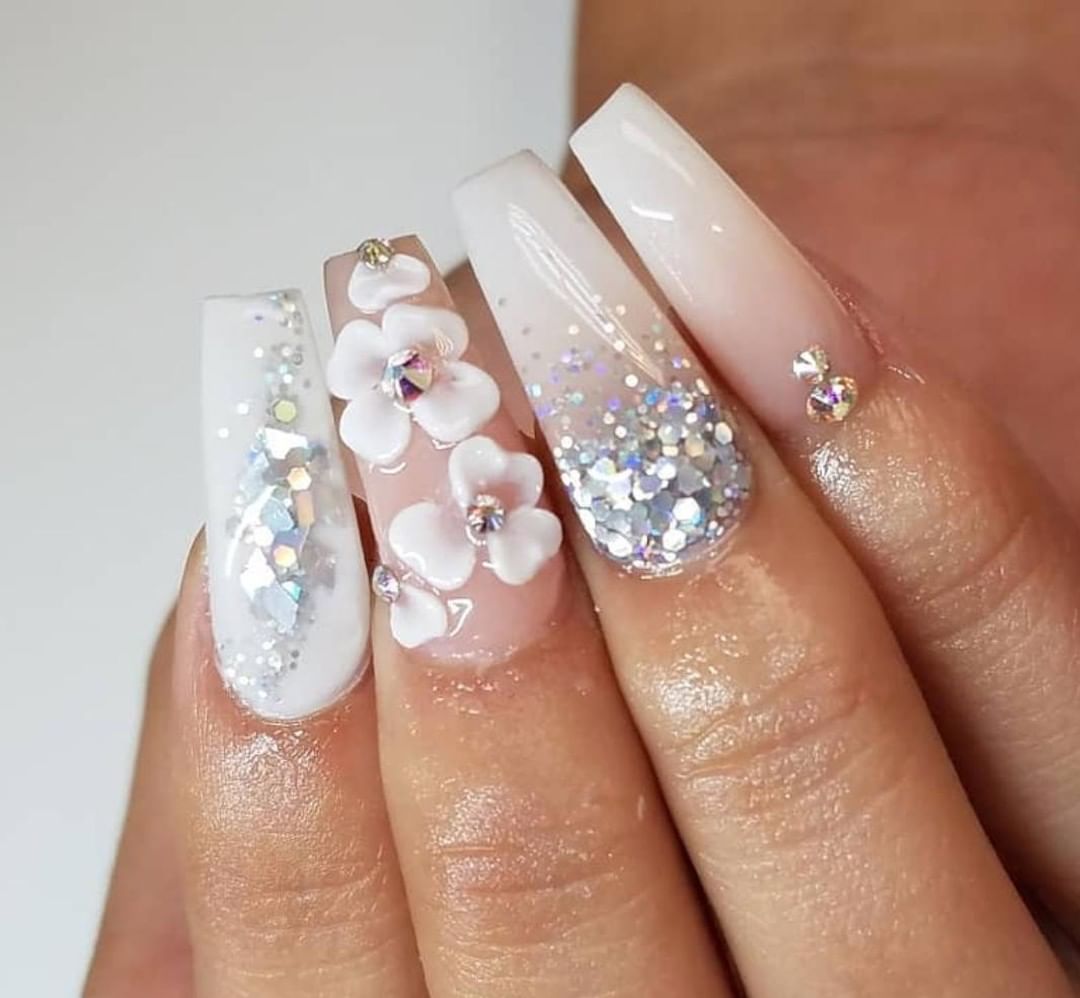 20+ wedding nail designs with flower for the bride