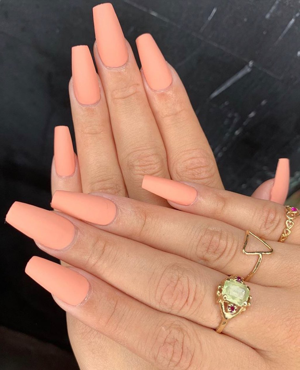 15 lastest coffin shape peach nails styles make you stylish