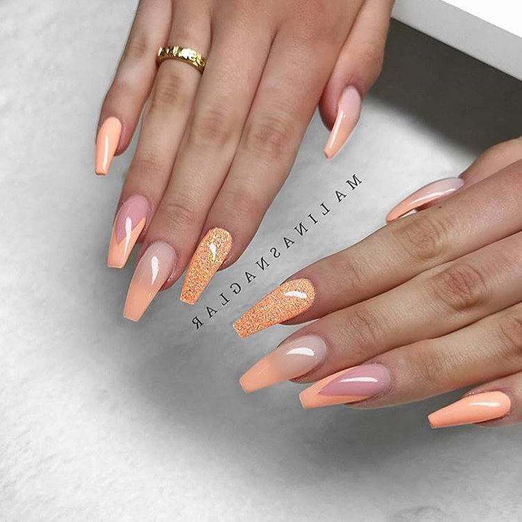 15 lastest coffin shape peach nails styles make you stylish