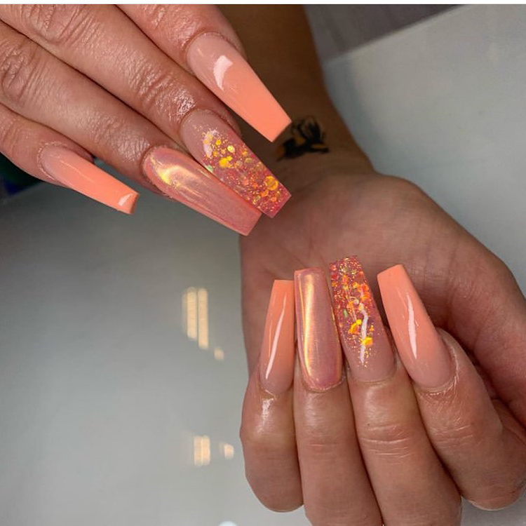 15 lastest coffin shape peach nails styles make you stylish