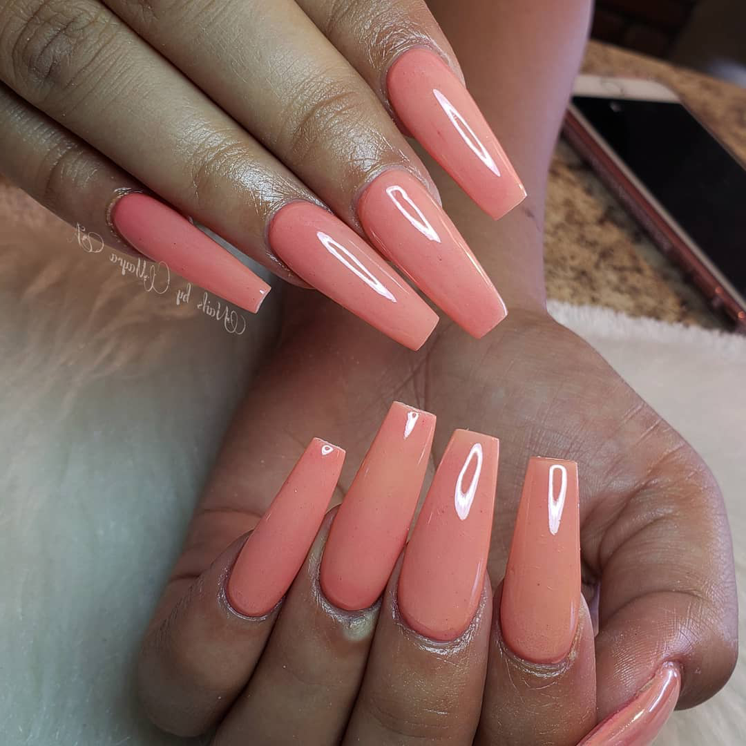 15 lastest coffin shape peach nails styles make you stylish